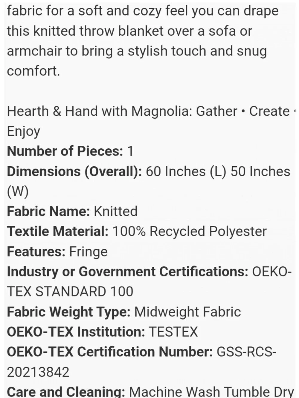 Hearth & Hand NWT 50
